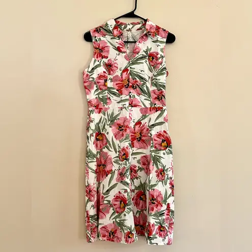 Tahari Linen Blend Floral Shirt Dress Sleeveless Size 8