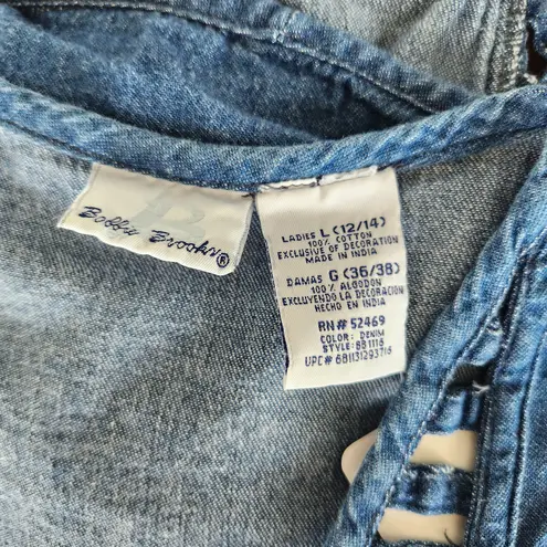 90s Vintage Bobbie Brooks Denim Floral Embroidered Cut Out Vest Boho L Blue Size L