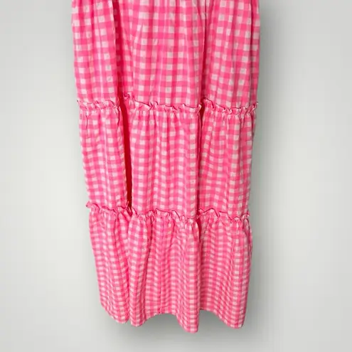 Pomander Place Nellie Dress XL Pink Gingham Smocked Tiered Midi Cotton Blend