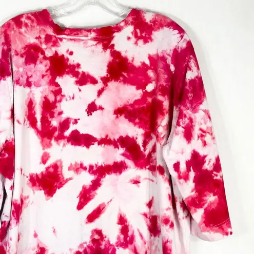 Denim Co XL Top Pink Parade Tie Dye Handmade Tee White Cotton Half Sleeve 650