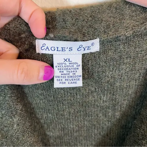 Vintage The Eagle’s Eye Women’s Green Wool Floral Embroidered Cardigan XL Boho