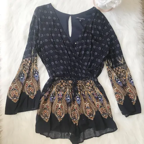 One Clothing Blue & Gold Printed Long Sleeve Romper