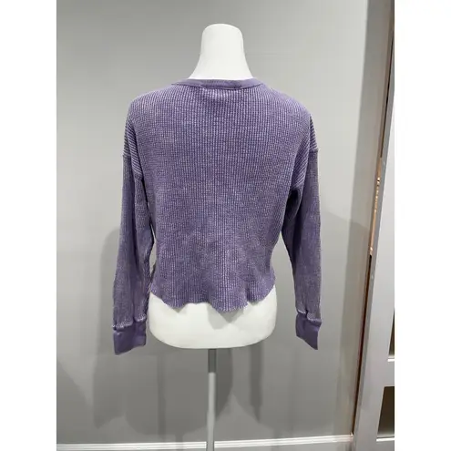 Madeline & Monroe Purple Waffle Knit Cropped V Neck Long Sleeve Top Size M Size M