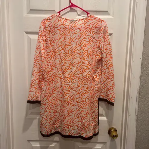 Roberta Roller Rabbit Tunic Top Women's L White Orange Coral Print Cotton