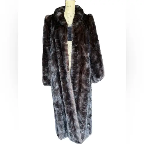 Luxurious Dark Chocolate Brown Mink Fur Long Winter Coat women size Large