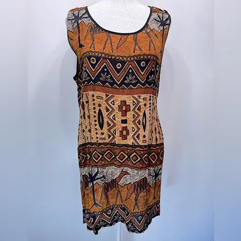 Vintage 80s Tribal Boho Tank Tunic Bila Slit Sides Southwestern Hippie Medium Brown