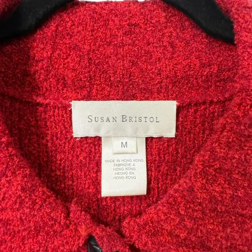 Susan Bristol Vintage Women Red Button Wool Boucle Long Cardigan Sweater Coat M