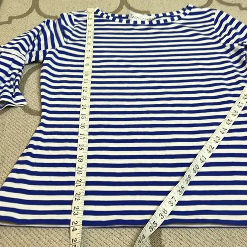 sara campbell blue white striped 3/4 pleated bell sleeve top Size M