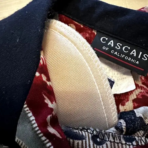 Vintage Cascais Maxi Dress 80s Short Sleeve Button Up Collared Leaf Maroon 14 Red