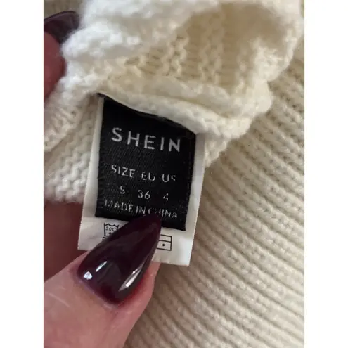 SheIn  Black Cream Colorblock Ribbed Knit Sweater Long Sleeve Mock Neck Size S