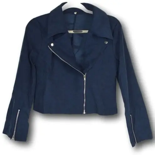 Navy Blue Lightweight Bomber Short Cropped Zipper Jacket
