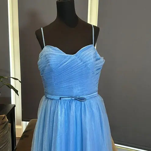 Women’s Tea Length Blue Prom Party Dress Corset Back Sweetheart Neckline Size 16
