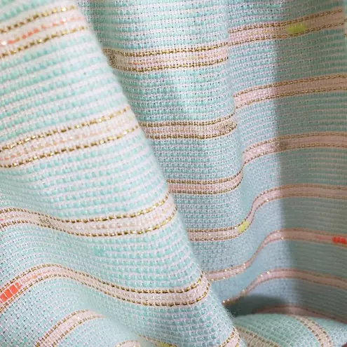 Julie Brown NYC Size 8 Blue, Gold, Stripe Nubby Knit, Sleeveless, Cutout Dress