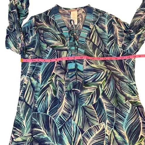 La Blanca Cover Up Tunic Dress Blue Green Palm Leaf Print Womens Medium
