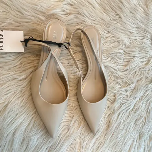 ZARA  Cream Pointed Slingback Heels - Image 3