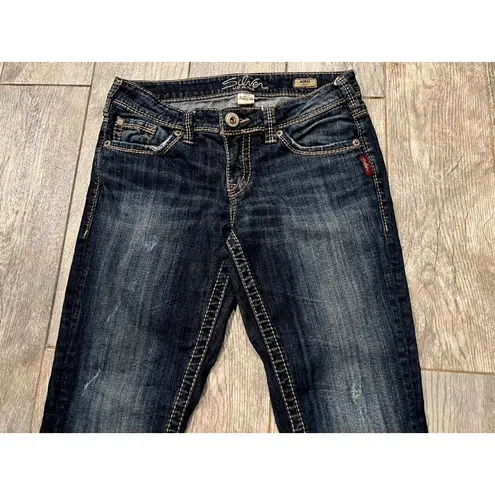 Silver Jeans Aiko Capri Cropped Denim size 28 Crop Cropped Womens Stretch Blue