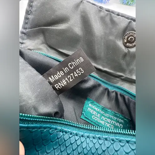 Vintage Merle Norman Cosmetic Bag Turquoise Faux Snake Skin Vegan Blue