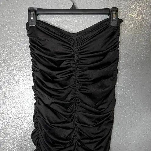 Black Ruched Bodycon Maxi Dress Medium Stretchy Strapless Evening Gown