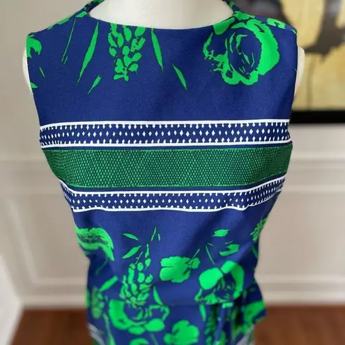 Vintage 60s Blouson Style Sleeveless Dress Green Blue ILGWU S M 4 6 Size M