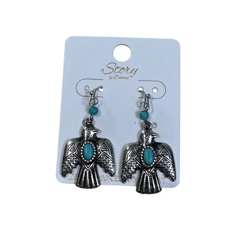 Earrings Set of 3 Pair Turquoise Silver Western Style Hoop Dangle Set New Silver