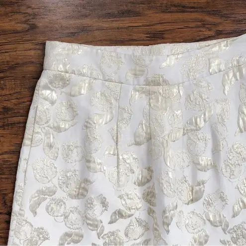 Tibi • gold metallic floral skirt mini rose print cream lamé foil brocade pleat