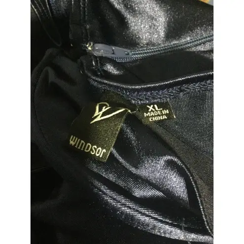 Strapless Navy Blue Satin Formal Dress Gown Slit Sexy Elegant Party Cocktail Size XL