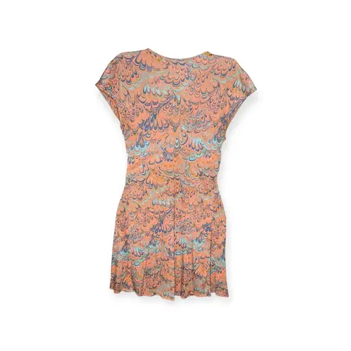 Sky ✽ Silk Plunging V Neck Corset + Stone Mini Dress ✽ Peach Print ✽ XS ✽ Celeb Pink