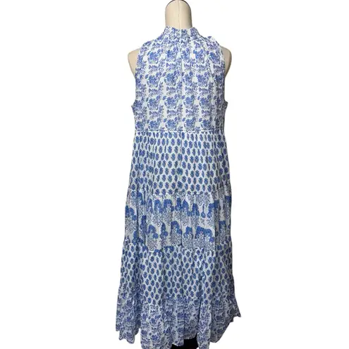 Calypso St. Barth NWT Blue & White Floral Maxi Dress cotton Tired tassel Tie M