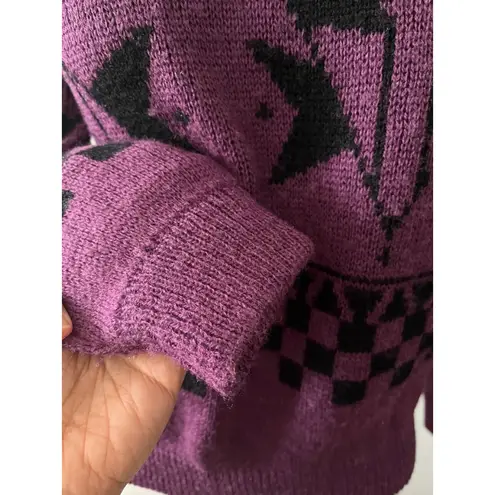 Esprit crew neck Purple & Black Aztec pullover wool blend Checkered Sweater S