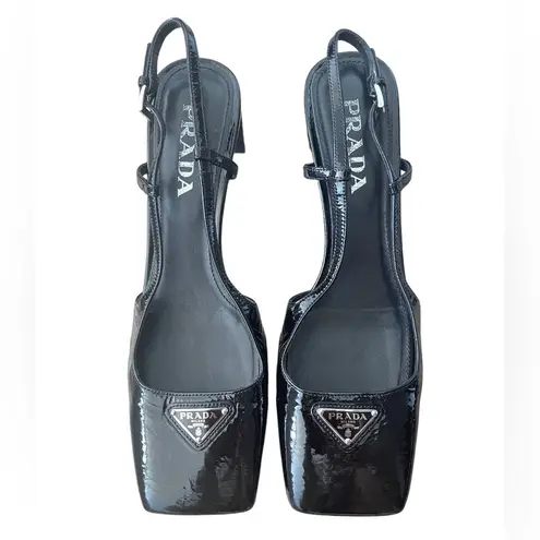 Prada Rare  Naplak Logo Plaque Patent Leather Slingback Heels Pumps