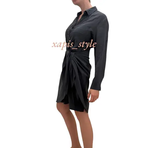 100% silk Acrobat Dusty Blue Slate Solid Minimalist Tie waist shirt dress Size M