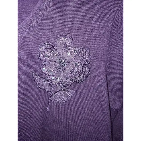 Vintage Mirasol Purple Button Cardigan with Decorative 3D Flower on Front Size L Size L