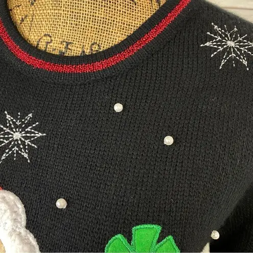 Red Label Fuzzy Santa Christmas Pullover Sweater Black Red Small