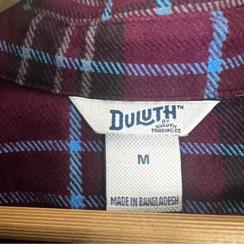 Duluth Flannel Shirt Womens M Burgundy Plaid Button Front Western Tomboy Country Blue Size M