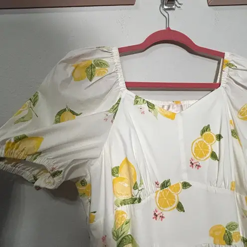 Rachel Parcell NEW Puff Sleeve Midi Dress in Yellow Maize Lemon Print XL Dainty