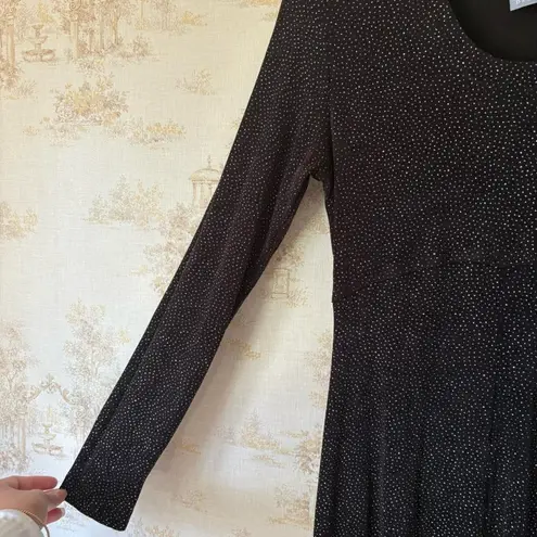 Vintage 90s black silver glitter sparkly long sleeve whimsigoth maxi dress 10