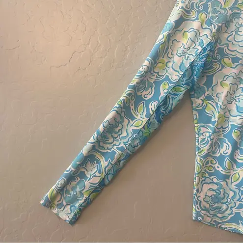 Icikuls womens blue floral print 3/4 zip vented mesh sleeve pullover small