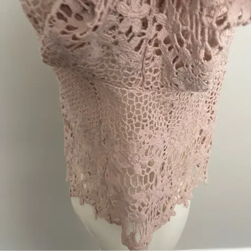Crocheted Cardigan Shrug Cottagecore Costal Grandma Boho Shabby Chic Blush Pink
