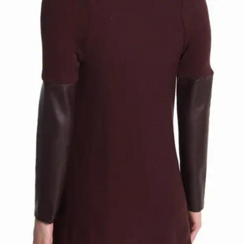 BLANK NYC  Denim Faux Leather Trim High/Low Cardigan