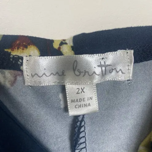 Nine Britton Vivienne Knit Midi Dress Navy Floral Stretch Size 2X Wrap Cottage