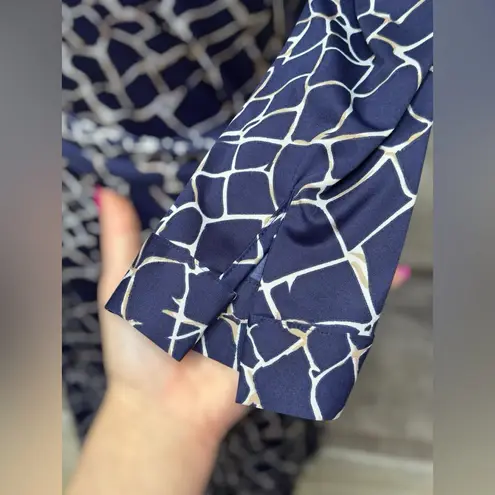 NEW Julie Brown Saks Fifth Ave Navy Crackle Wrap Dress Women’s S Elegant Midi Blue