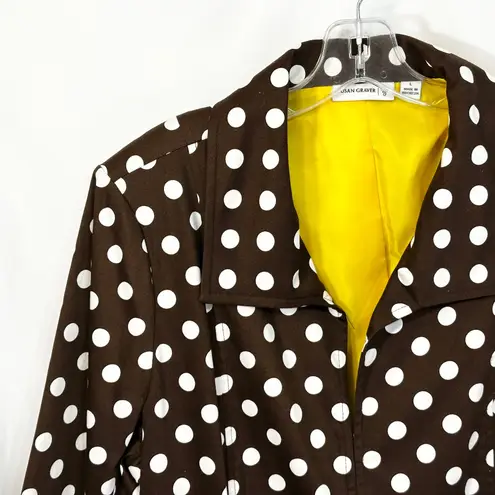 Susan Graver Large Jacket Brown White Polka Dot Blazer Yellow Lined Ruched 1198