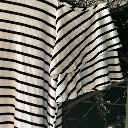 Elle STRIPED COLD SHOULDER DOUBLE OR RUFFLE SLEEVES SWING BOTTOM BLOUSE