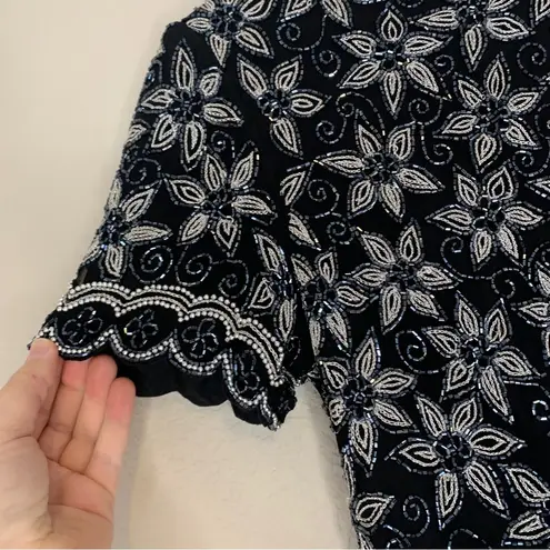 Papell Boutique Vintage Floral Beaded Evening Top Size L