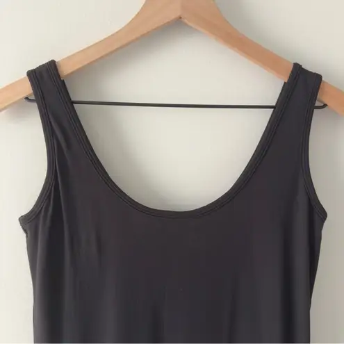 Poshdivah Black Sleeveless Midi Dress Slit Side Minimalist Basic Bodycon Solid M Size M