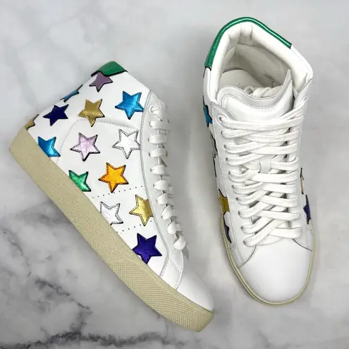 Saint Laurent NEW Star Leather Court Classic SL06 Metallic High Top Sneaker 37