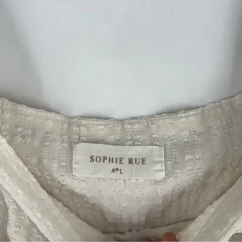 Sophie Rue Cream Lightweight Textured Puff Sleeve Peasant Mini Dress Size L