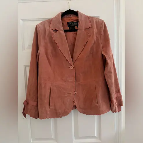 Vintage Terri Lewis Genuine Leather Scalloped Edge Jacket Pink Medium