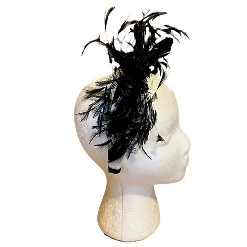 MARZI ITALY BLACK & WHITE ZEBRA PRINT VELVET & FEATHER HANDMADE HEADBAND