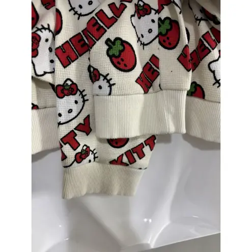 Hello Kitty Dumbgood Sanrio  Strawberries Waffle Knit Cropped Cream Cardigan L